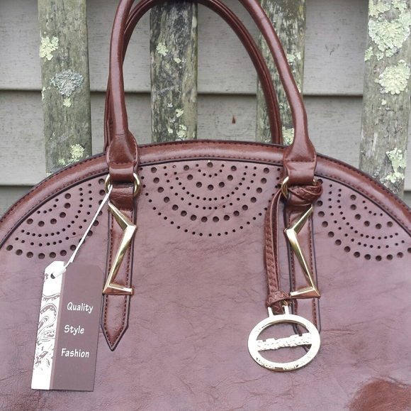 NWT Sorrentino Oval Structured Satchel Handbag With Punched Design - Picture 3 of 16